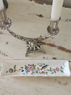 Aynsley Porcelain Floral Bird Trinket Dish - Multicolor Floral Accents